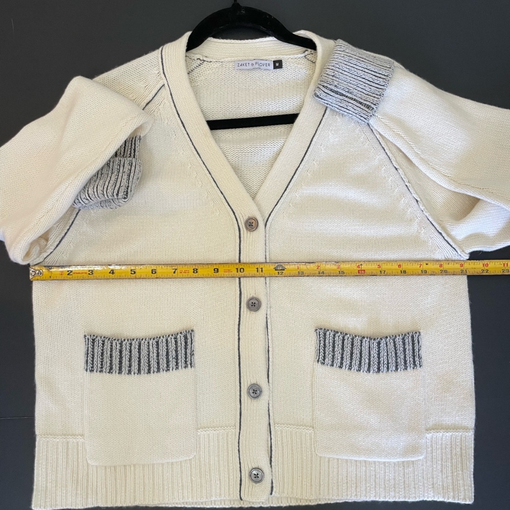 Women’s Zaket & Plover White Blue Merino Wool Blend Cardigan With Pockets Size M - Picture 6 of 8